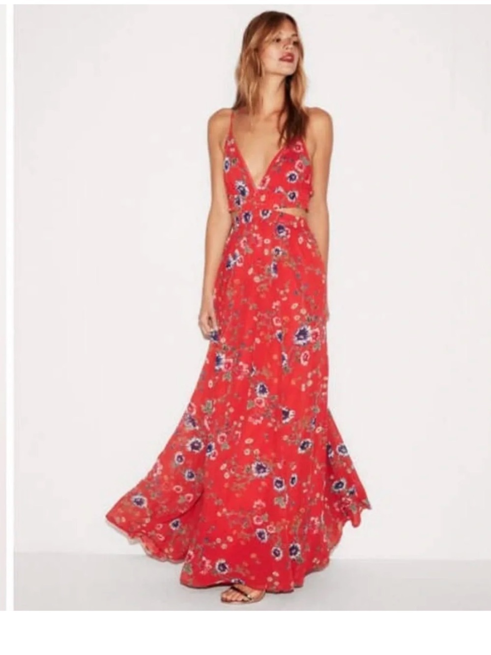 NWT Express Red Floral V-Neck Maxi